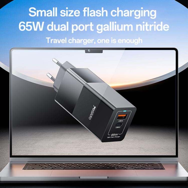 Yesido YC73 65W USB and USB-C / Type-C Dual Port GaN Fast Charger Set, EU Plug