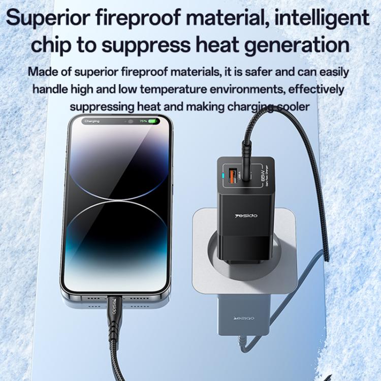 Yesido YC73 65W USB and USB-C / Type-C Dual Port GaN Fast Charger Set, EU Plug