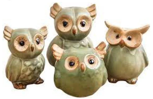 Owl Shaped The Branch 4pcs Resin Statue-Mini Size of 4.15'' Tall Realistic Pest and Bird Deterrent Sculpture Defender of The Garden Figurine for Home and Office Decor Bonsai Crafts