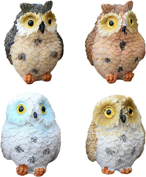 Owl Shaped The Branch 4pcs Resin Statue-Mini Size of 4.15'' Tall Realistic Pest and Bird Deterrent Sculpture Defender of The Garden Figurine for Home and Office Decor Bonsai Crafts