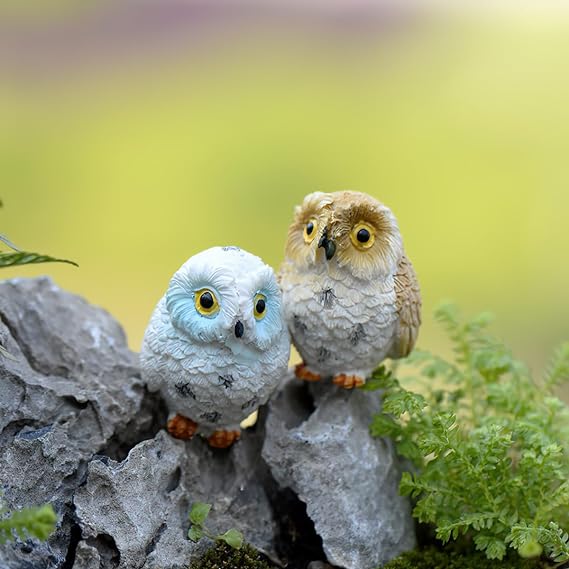 Owl Shaped The Branch 4pcs Resin Statue-Mini Size of 4.15'' Tall Realistic Pest and Bird Deterrent Sculpture Defender of The Garden Figurine for Home and Office Decor Bonsai Crafts