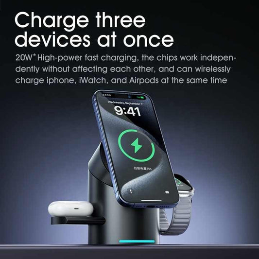 3 in 1 Wireless Charging Station | Fast Charger for Phone, Watch & Earbuds