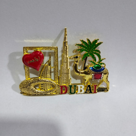 Souvenir Fridge Magnet Metal Golden Camel Palm Tree Dubai Museum of Future Burj Khalifa Burj Al Arab Dubai Frame (Best Gift Item for Tourists & Residences)