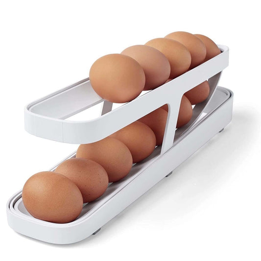 Automatic Eggs Storage Box Refrigerator Egg Dispenser Plastic Rolling Eggs Holder  Container, 2 Layers