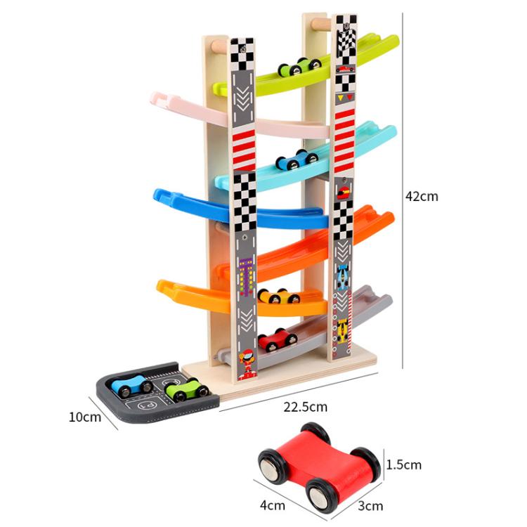 Wooden Fun Multi Track Game Gliding Car Inertia Slide With Parking Lot Puzzle Parent-child Toys, 7 Layers, 4 Layers