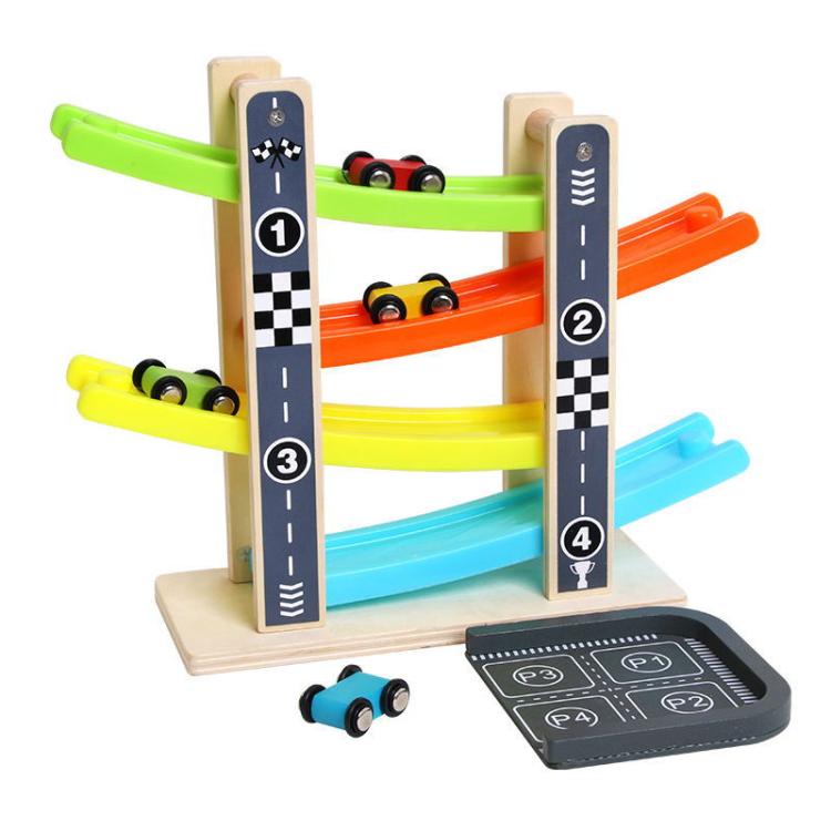 Wooden Fun Multi Track Game Gliding Car Inertia Slide With Parking Lot Puzzle Parent-child Toys, 7 Layers, 4 Layers