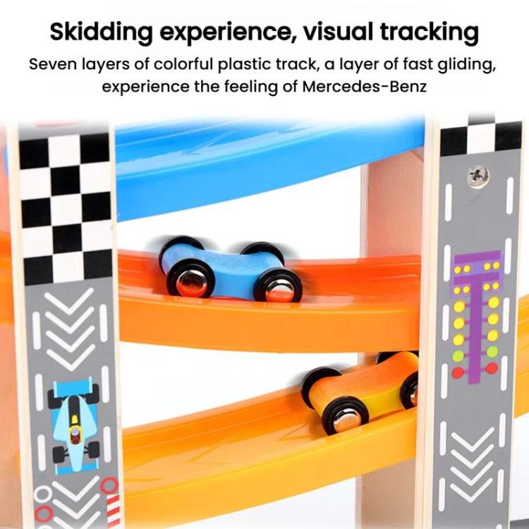 Wooden Fun Multi Track Game Gliding Car Inertia Slide With Parking Lot Puzzle Parent-child Toys, 7 Layers, 4 Layers
