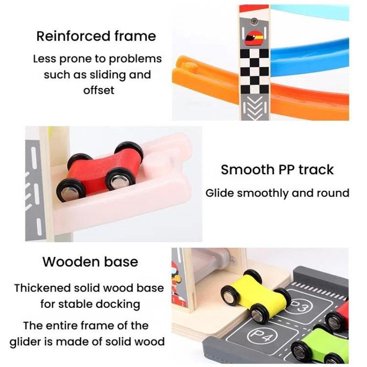 Wooden Fun Multi Track Game Gliding Car Inertia Slide With Parking Lot Puzzle Parent-child Toys, 7 Layers, 4 Layers