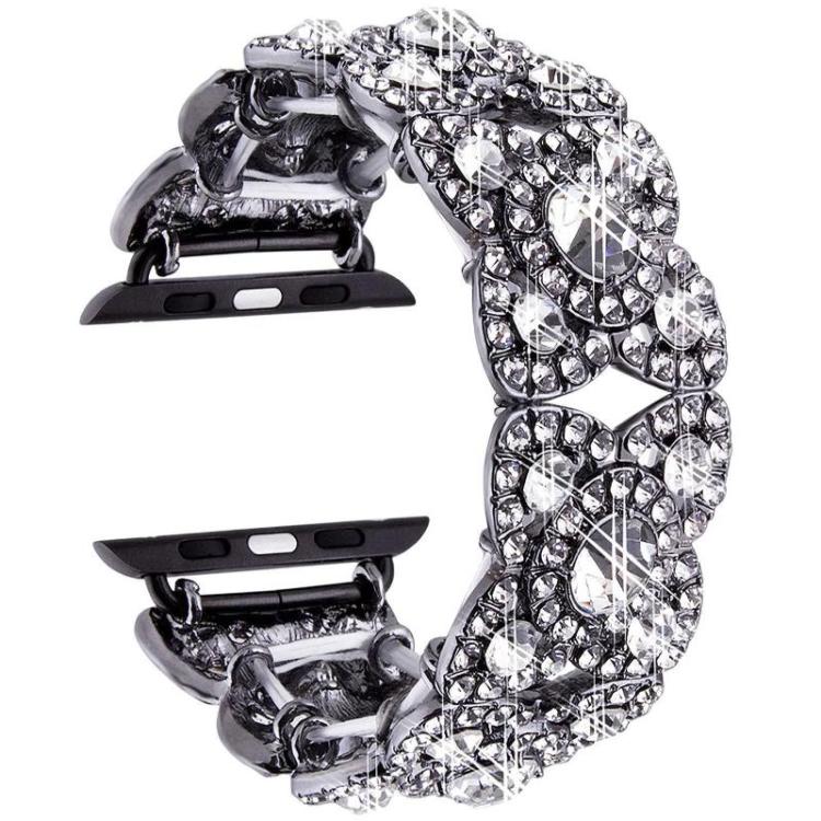 Petaled Metal Diamond Wristband Strap for Apple Watch Series 9/8/7/6/SE/5/4/3 – Silver, Black, Rose Gold, Gold