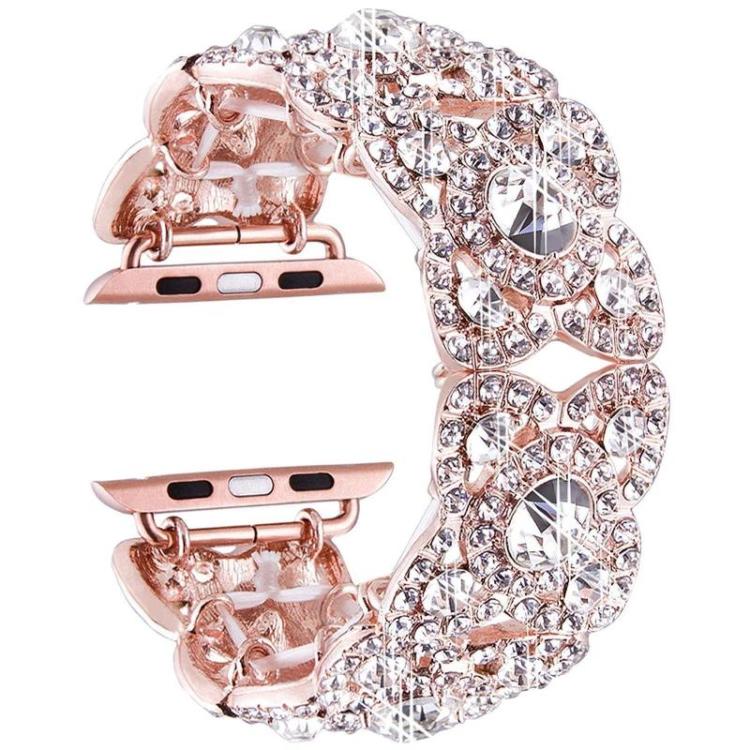 Petaled Metal Diamond Wristband Strap for Apple Watch Series 9/8/7/6/SE/5/4/3 – Silver, Black, Rose Gold, Gold