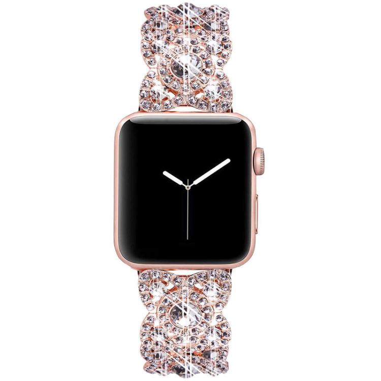 Petaled Metal Diamond Wristband Strap for Apple Watch Series 9/8/7/6/SE/5/4/3 – Silver, Black, Rose Gold, Gold