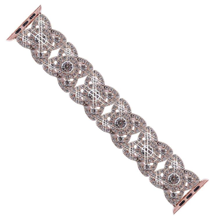 Petaled Metal Diamond Wristband Strap for Apple Watch Series 9/8/7/6/SE/5/4/3 – Silver, Black, Rose Gold, Gold