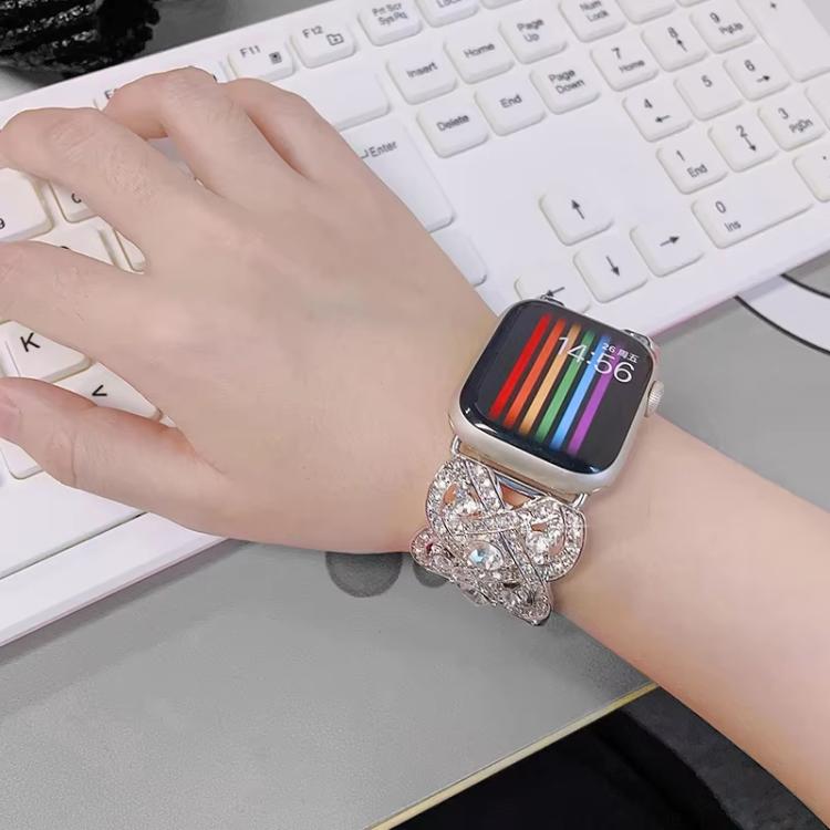Petaled Metal Diamond Wristband Strap for Apple Watch Series 9/8/7/6/SE/5/4/3 – Silver, Black, Rose Gold, Gold