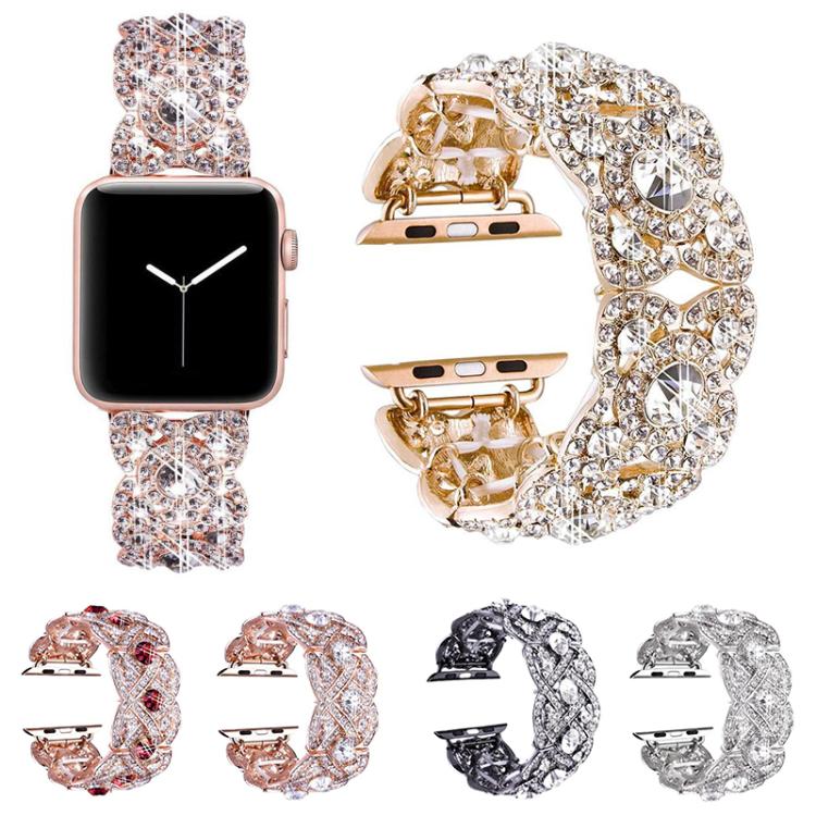 Petaled Metal Diamond Wristband Strap for Apple Watch Series 9/8/7/6/SE/5/4/3 – Silver, Black, Rose Gold, Gold